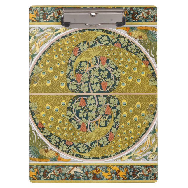 Peacock Art Nouveau Style round intricate design Clipboard (Front)