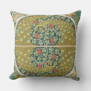 Peacock Art Nouveau Style round intricate design Cushion