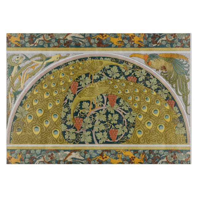 Peacock Art Nouveau Style round intricate design Cutting Board (Front)