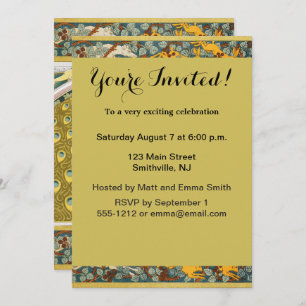 Peacock Art Nouveau Style round intricate design Invitation