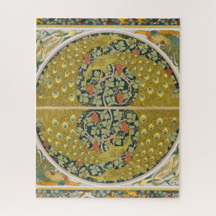 Peacock Art Nouveau Style round intricate design Jigsaw Puzzle
