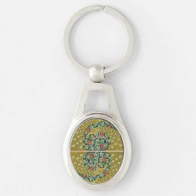 Peacock Art Nouveau Style round intricate design Key Ring (Front)