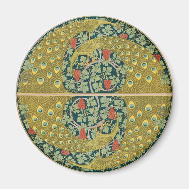Peacock Art Nouveau Style round intricate design Magnet (Front)