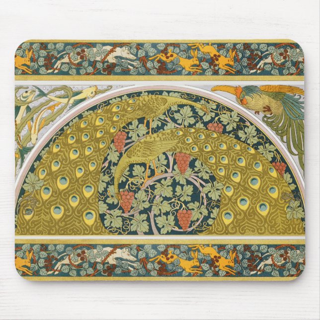 Peacock Art Nouveau Style round intricate design Mouse Pad (Front)