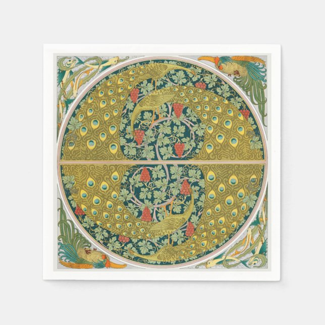 Peacock Art Nouveau Style round intricate design Napkin (Front)