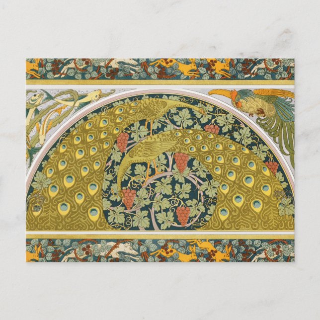 Peacock Art Nouveau Style round intricate design Postcard (Front)