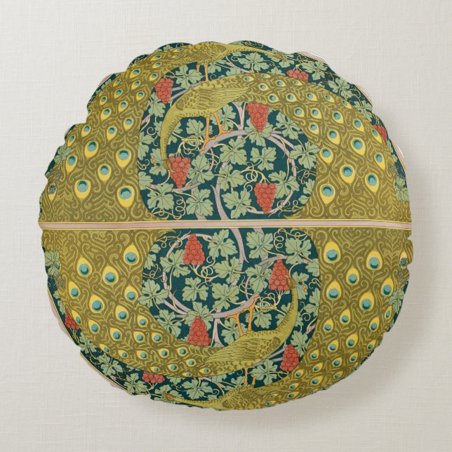 Peacock Art Nouveau Style round intricate design Round Cushion (Front)