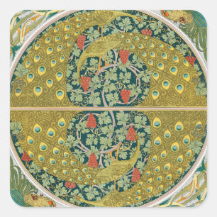 Peacock Art Nouveau Style round intricate design Square Sticker