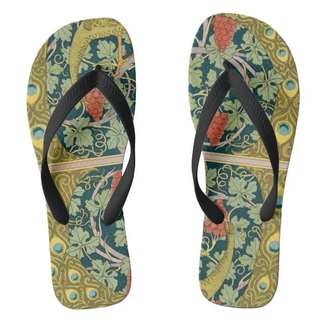 Peacock Art Nouveau Style round intricate design Thongs (Footbed)