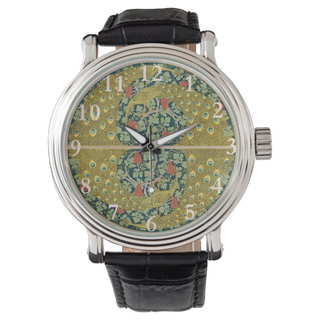 Peacock Art Nouveau Style round intricate design Watch (Front)