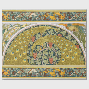 Peacock Art Nouveau Style round intricate design Wrapping Paper