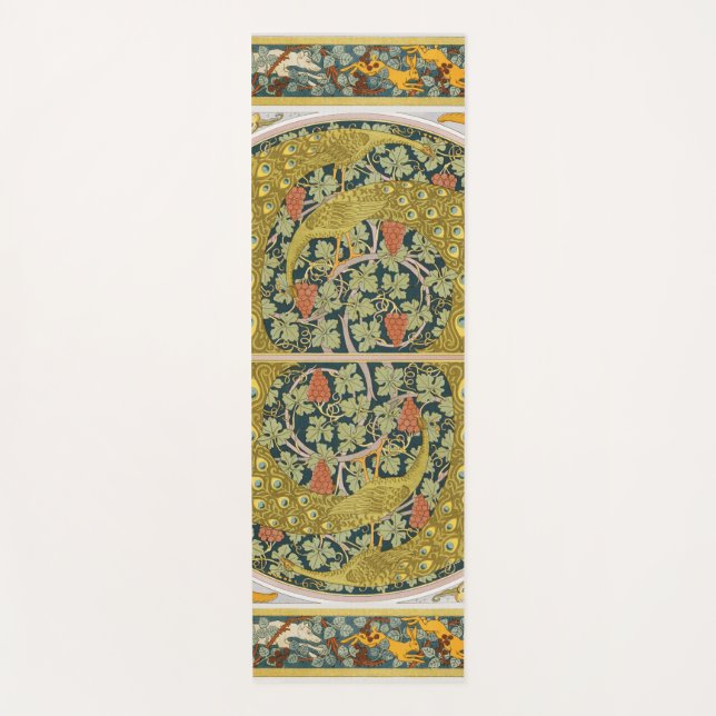 Peacock Art Nouveau Style round intricate design Yoga Mat (Front)