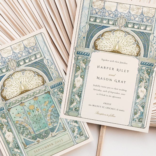 Peacock Art Nouveau Wedding Invitation (Creator Uploaded)