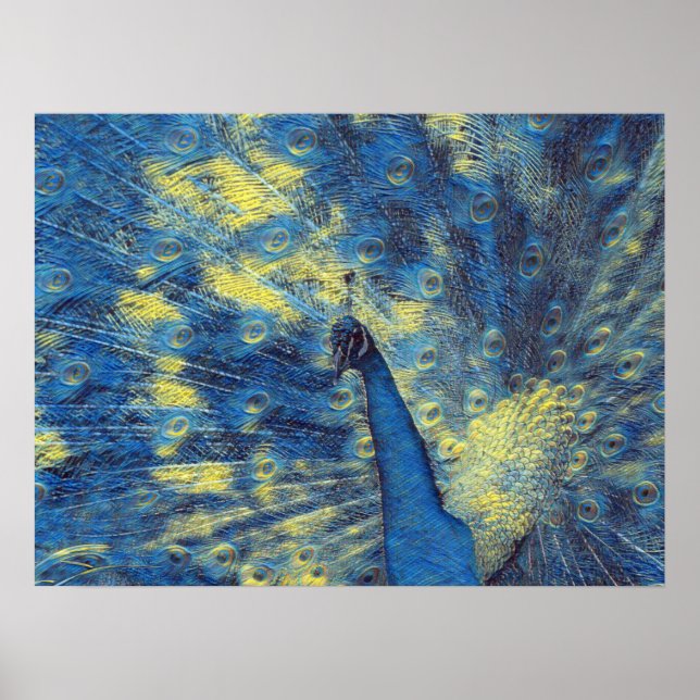 Peacock Artwork in Van Gogh Starry Night Colours Poster (Front)