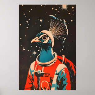 Peacock Astronaut Poster, Peacock Retro Print