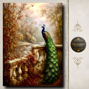 Peacock Autumn Garden Stone Balcony Decoupage Tissue Paper