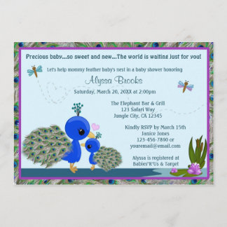 PEACOCK Baby Shower invitation girl boy mummy PBM