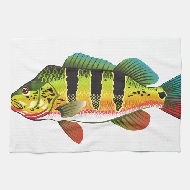 Peacock Bass bright Ocean Gamefish illustration Tea Towel (Horizontal)