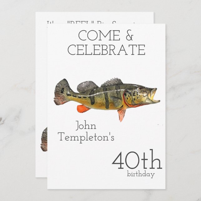 Peacock Bass Fishing Adult Men's Birthday 40th Invitation (Front/Back)