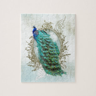 peacock beautiful turquoise vintage shabby bird jigsaw puzzle