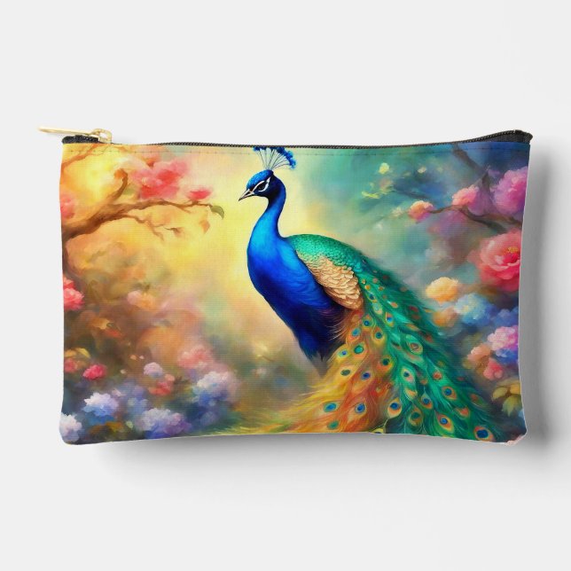 Peacock Bird 100 with flowers Accessory Pouch (Front)
