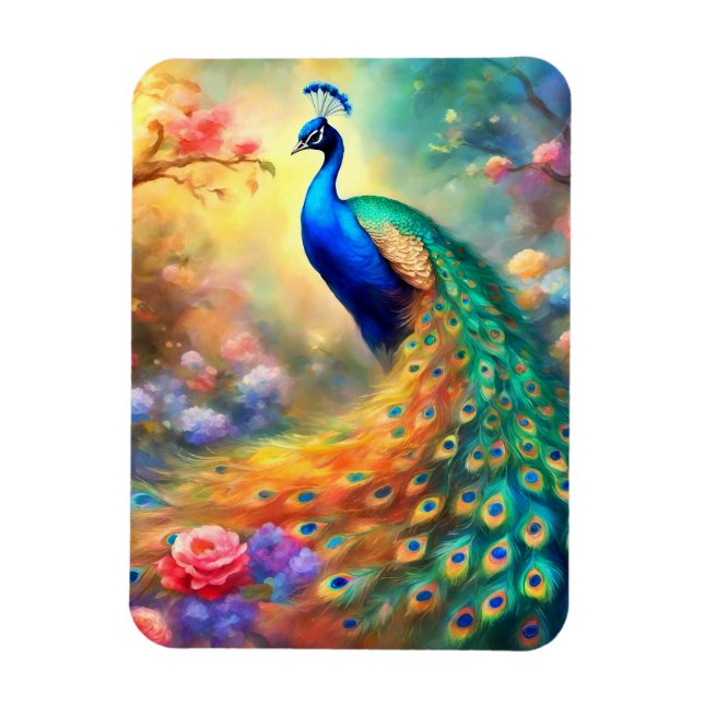 Peacock Bird 100 with flowers Magnet (Vertical)