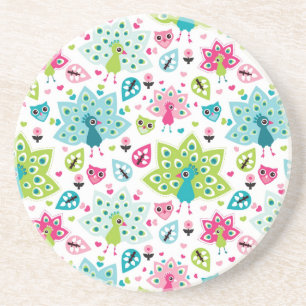 peacock bird and owl coaster