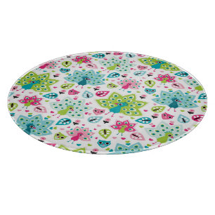 peacock bird and owl cutting board