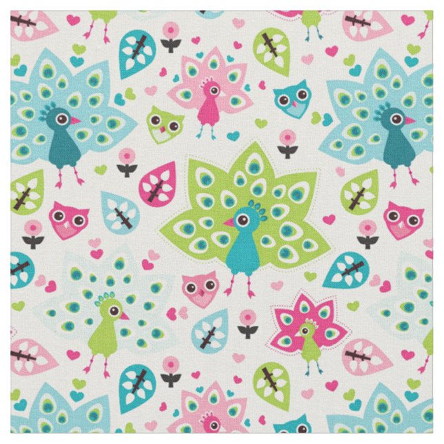 peacock bird and owl fabric (Close Up)