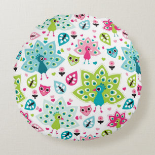 peacock bird and owl round cushion