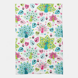 peacock bird and owl tea towel