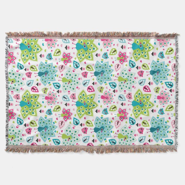 peacock bird and owl throw blanket (Front)