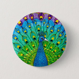 Peacock bird animation 6 cm round badge
