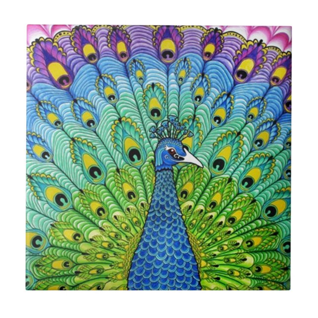 Peacock bird animation ceramic tile (Front)