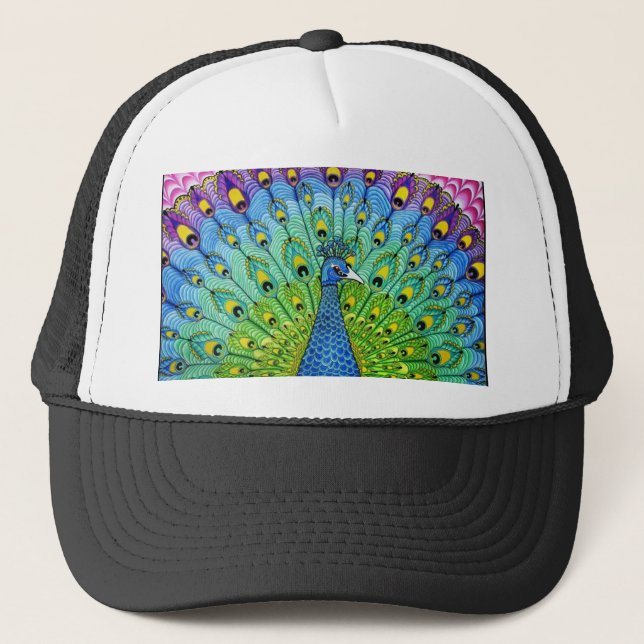 Peacock bird animation trucker hat (Front)