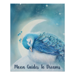 Peacock bird baby sleeping on Moon Poster