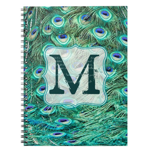 Peacock Bird Feather Monogram Initial Note Book (Front)