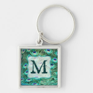 Peacock Bird Feather Teal Turquoise Vint Key Chain