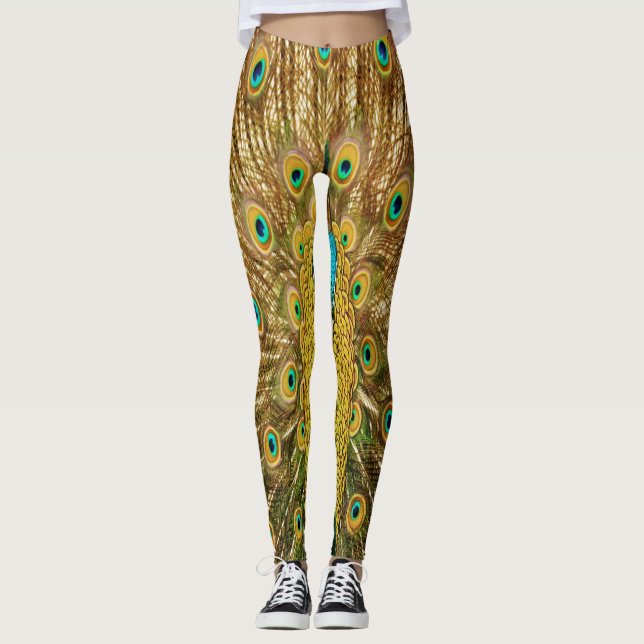 Peacock Bird Feathers Leggings (Front)