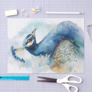 Peacock Bird Floral Watercolor Tissue Paper
