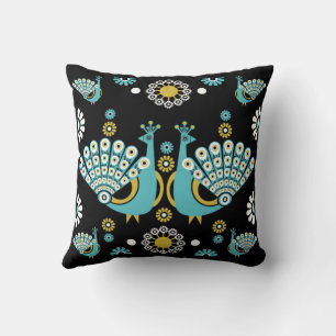 Peacock Bird Folk Art Cushion