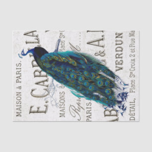 Peacock Bird French Script Ephemera Decoupage Tissue Paper