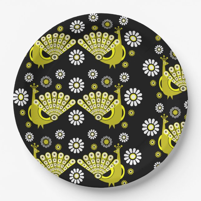 Peacock Bird Graphic Art Paper Plate (Front)