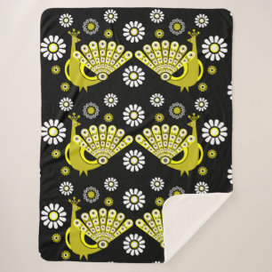 Peacock Bird Graphic Art Sherpa Blanket