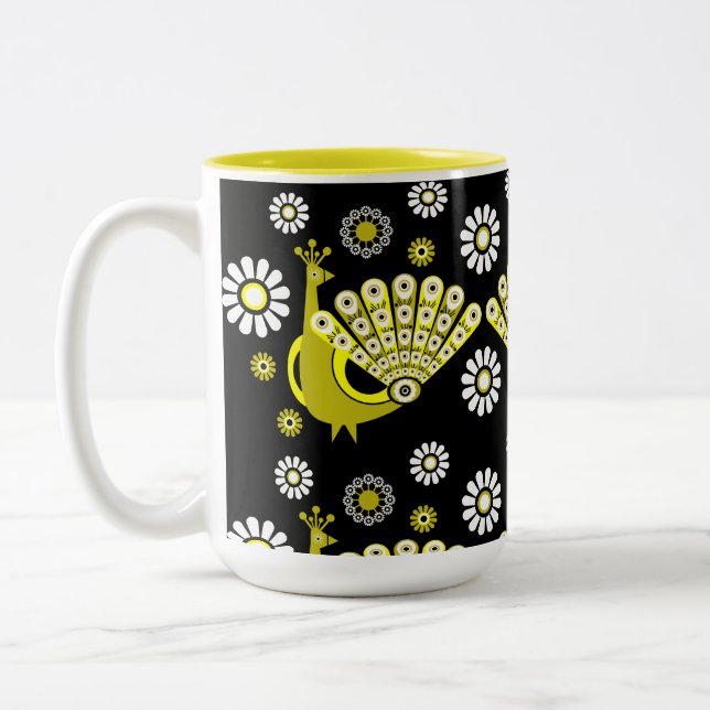Peacock Bird Graphic Art Two-Tone Coffee Mug (Left)