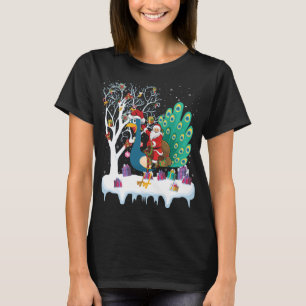 Peacock Bird Lover Christmas Gift Santa Riding Pea T-Shirt