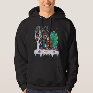 Peacock Bird Lover Xmas Gift Santa Riding Peacock Hoodie