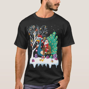 Peacock Bird Lover Xmas Gift Santa Riding Peacock T-Shirt