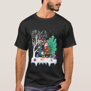 Peacock Bird Lover Xmas Gift Santa Riding Peacock  T-Shirt