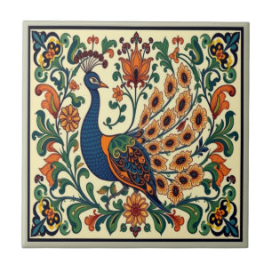 Peacock Bird Morris Morgan Boho Ceramic Tile